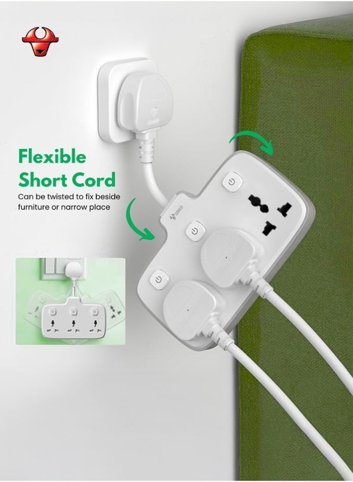 جونيو موزع طاقة جداري 3 في 1، مزود بثلاثة منافذ بمفاتيح فردية، مقبس طاقة متعدد الاستخدامات مع حماية من زيادة التيار للمنزل والمكتب - Image 4